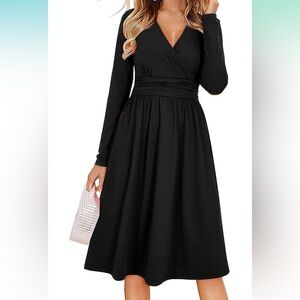 OE Ouges Surplice Black Long Sleeve Midi Dress XXL